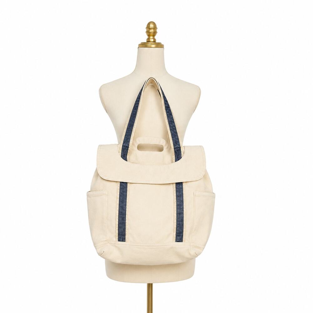 NWT Free People Cordes Canvas Tote Natural Blue Stripe Bag